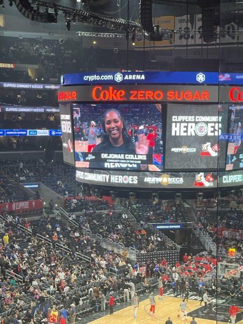 Alumna on LA Clippers Jumbotron